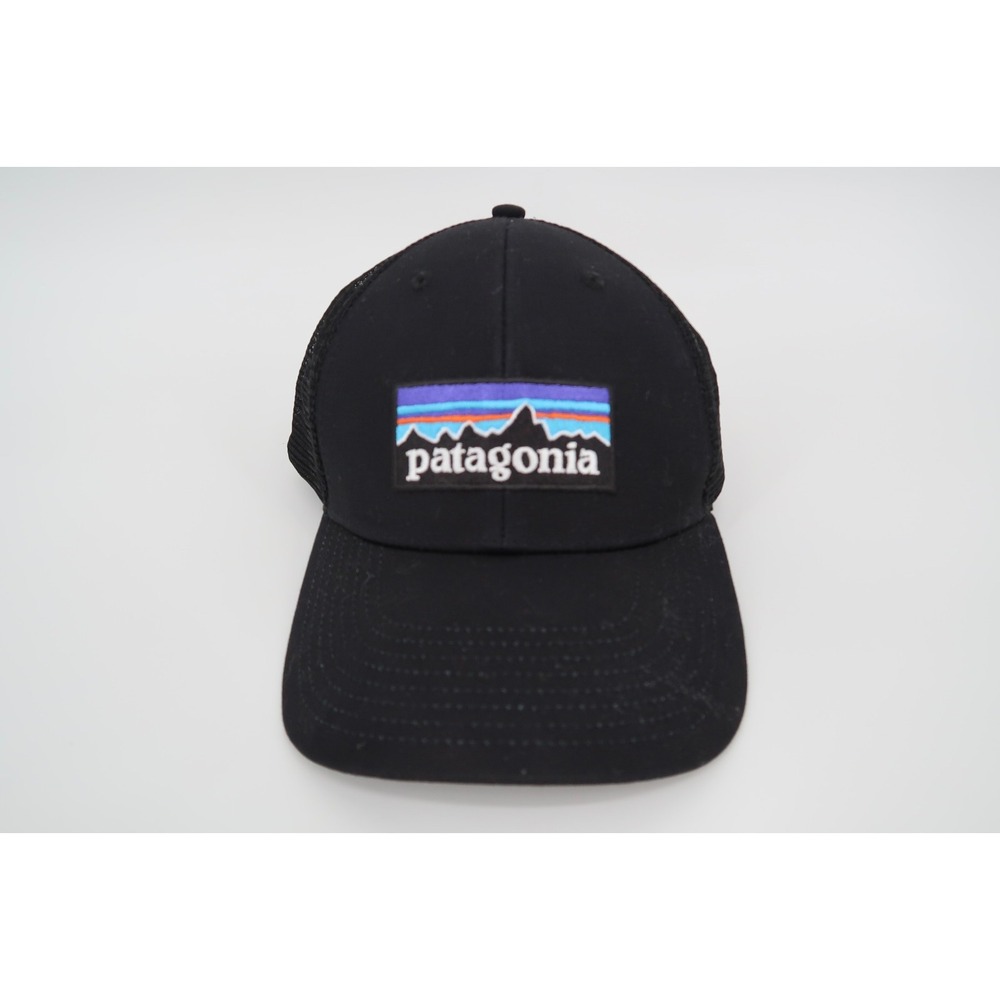 Patagonia P-6 Logo Trucker Snapback Black Hat Mesh NetPlus Adjustable Cap‎